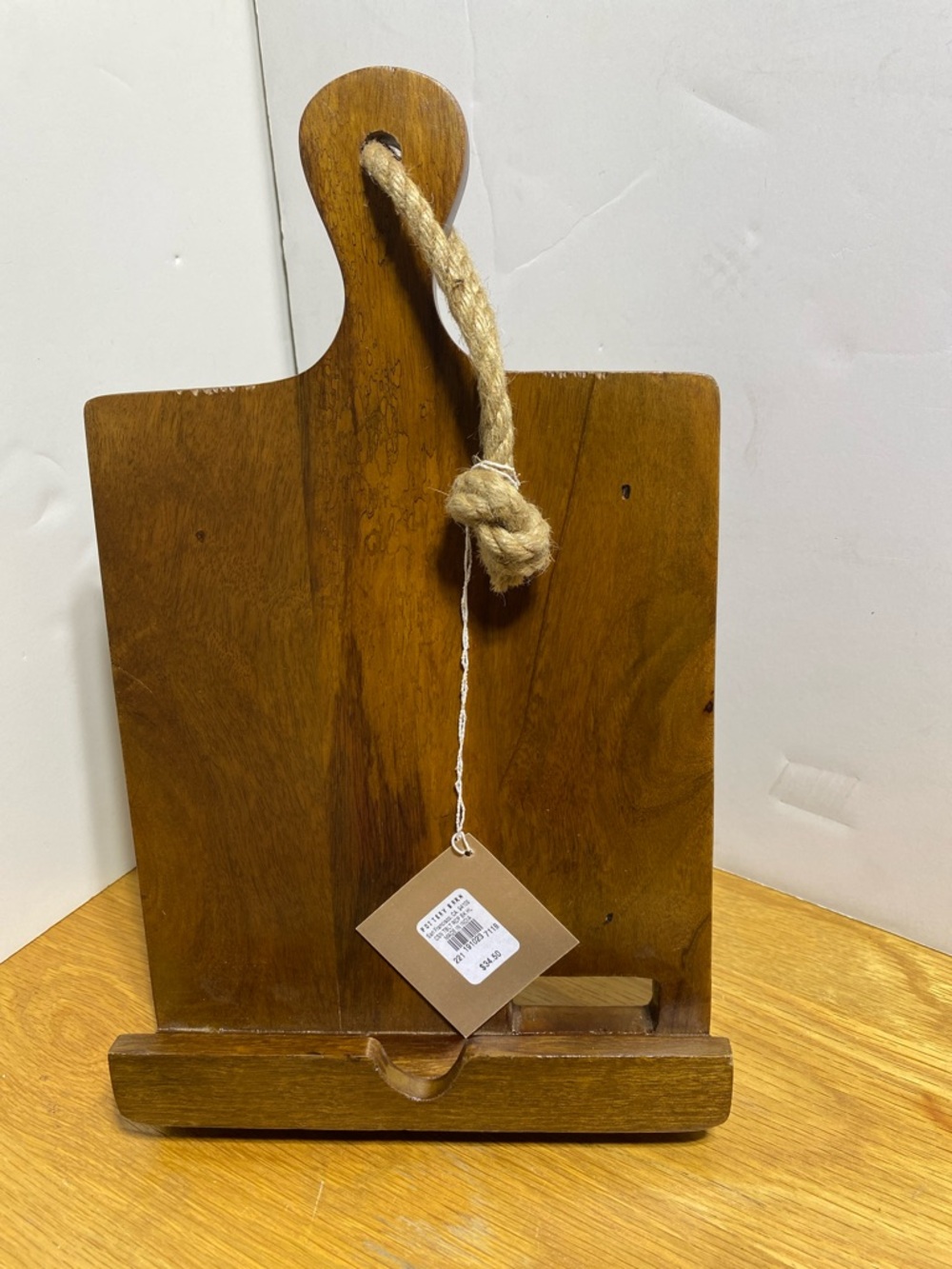 Pottery Barn Wooden Tablet Holder in Brown with Natural Rope